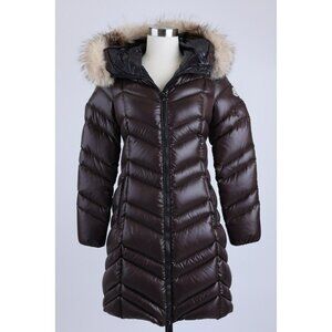 LNWOT Moncler Fulmar Down Coat w/ Fur Hood SZ 0/XS Brown $2,890